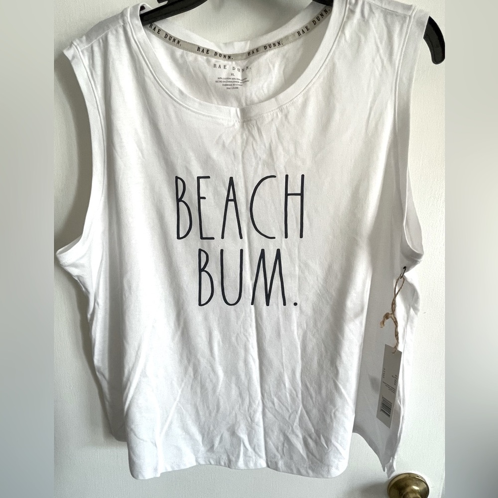 Women's Rae Dunn Beach Bum Crop Muscle Tank Top White